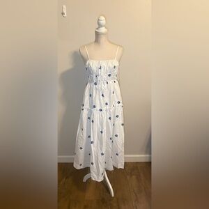 Joie Cotton Blue Seashell White Midi Dress NWT Sz XS